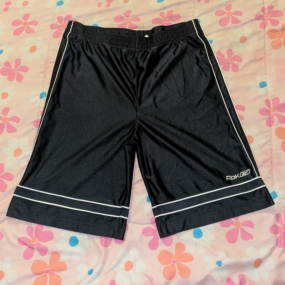 Reebok Men's Black Shorts with White Accents - Size L